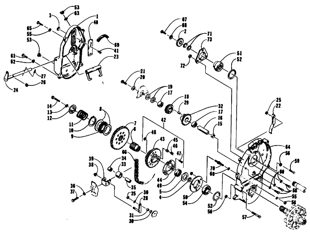 Parts Diagram for Arctic Cat 1990 CHEETAH TOURING SNOWMOBILE DRIVE/REVERSE DROPCASE ASSEMBLY