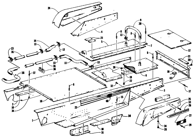 Parts Diagram for Arctic Cat 1990 PANTERA SNOWMOBILE TUNNEL AND COOLING ASSEMBLIES