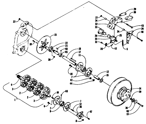 Parts Diagram for Arctic Cat 1990 COUGAR MOUNTAIN CAT SNOWMOBILE DRIVE TRAIN SHAFTS AND BRAKE ASSEMBLIES