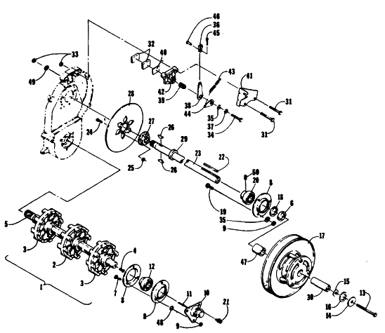 Parts Diagram for Arctic Cat 1991 JAG MOUNTAIN CAT SNOWMOBILE DRIVE TRAIN SHAFTS AND BRAKE ASSEMBLIES
