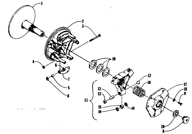 Parts Diagram for Arctic Cat 1991 PROWLER TWO-UP SNOWMOBILE DRIVE CLUTCH
