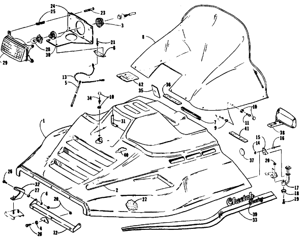 Parts Diagram for Arctic Cat 1990 CHEETAH TOURING SNOWMOBILE HOOD ASSEMBLY