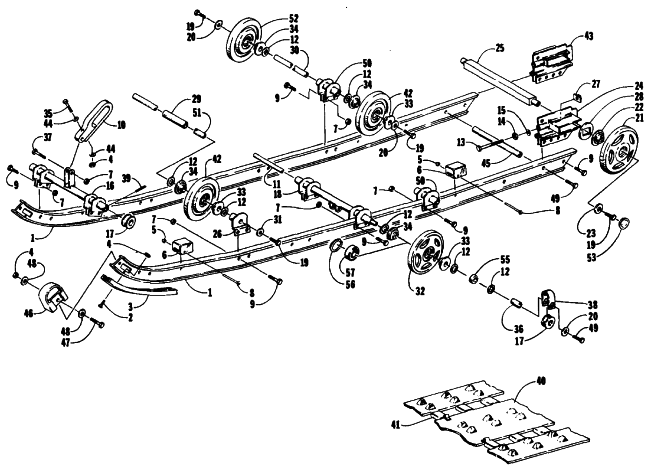 Parts Diagram for Arctic Cat 1990 SUPER JAG SNOWMOBILE SLIDE RAIL AND TRACK ASSEMBLY