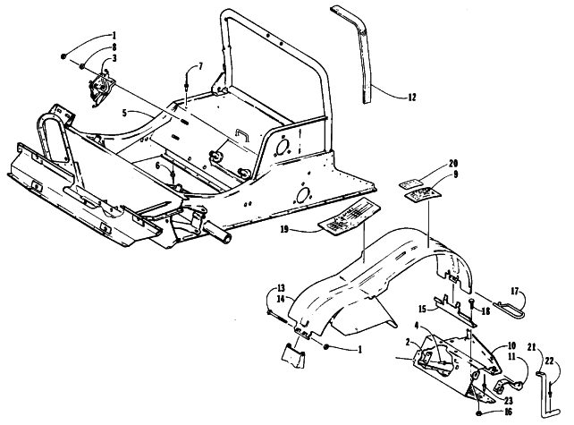 Parts Diagram for Arctic Cat 1990 CHEETAH TOURING SNOWMOBILE FRONT FRAME AND FOOTREST ASSEMBLY
