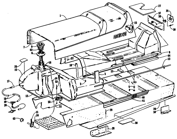 Parts Diagram for Arctic Cat 1990 CHEETAH TOURING SNOWMOBILE TUNNEL, GAS TANK AND SEAT