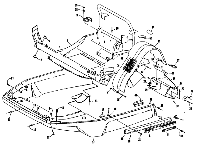 Parts Diagram for Arctic Cat 1990 SUPER JAG SNOWMOBILE BELLY PAN AND FRONT FRAME