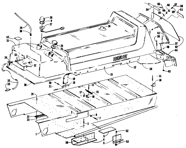 Parts Diagram for Arctic Cat 1990 SUPER JAG SNOWMOBILE BODY, SEAT, AND GAS TANK