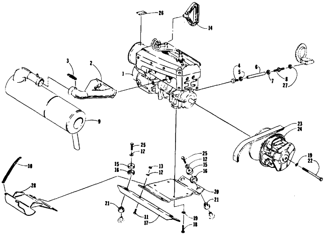 Parts Diagram for Arctic Cat 1990 SUPER JAG SNOWMOBILE ENGINE AND RELATED PARTS