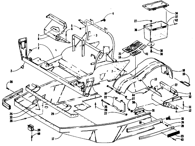 Parts Diagram for Arctic Cat 1990 JAG MOUNTAIN CAT SNOWMOBILE BELLY PAN AND FRONT FRAME