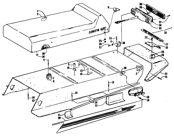 Parts Diagram for Arctic Cat 1990 JAG MOUNTAIN CAT SNOWMOBILE BODY, SEAT AND GAS TANK