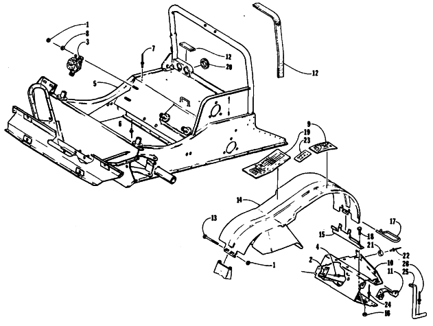 Parts Diagram for Arctic Cat 1990 EL TIGRE EXT SPECIAL SNOWMOBILE FRONT FRAME AND FOOTREST ASSEMBLY