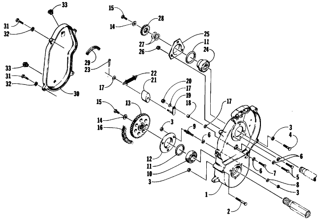 Parts Diagram for Arctic Cat 1990 PROWLER SNOWMOBILE DRIVE/DROPCASE ASSEMBLY