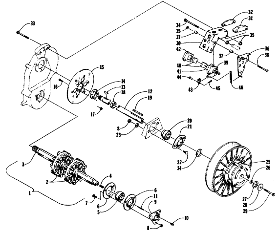 Parts Diagram for Arctic Cat 1990 PROWLER SNOWMOBILE DRIVE TRAIN SHAFTS AND BRAKE ASSEMBLIES