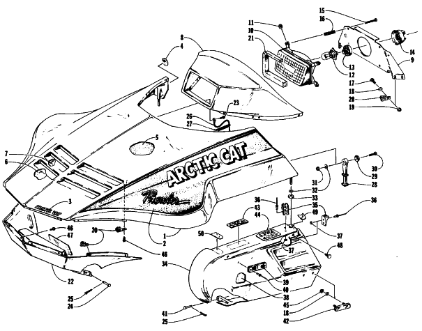Parts Diagram for Arctic Cat 1990 PROWLER SNOWMOBILE HOOD, HEADLIGHT, AND SIDE PODS