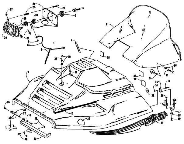 Parts Diagram for Arctic Cat 1991 JAG AFS DELUXE SNOWMOBILE HOOD ASSEMBLY