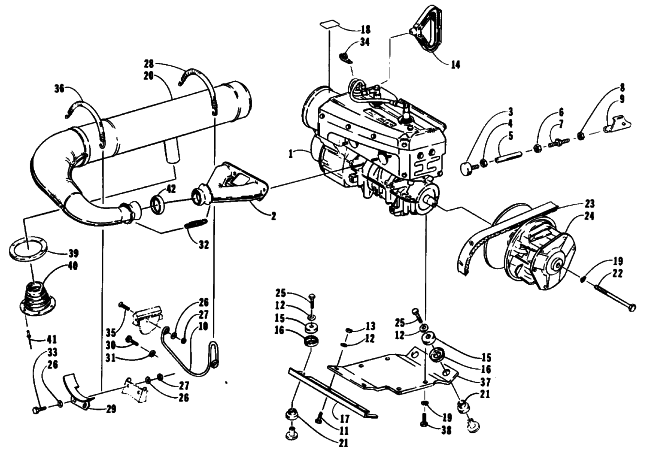 Parts Diagram for Arctic Cat 1991 JAG AFS LONG TRACK SNOWMOBILE ENGINE AND RELATED PARTS