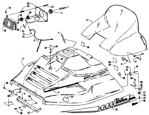 Parts Diagram for Arctic Cat 1991 PANTHER SNOWMOBILE HOOD ASSEMBLY