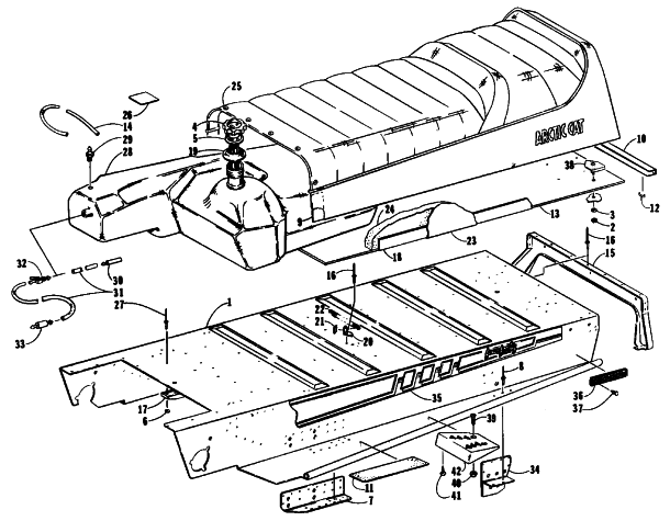 Parts Diagram for Arctic Cat 1991 PANTHER SNOWMOBILE TUNNEL, GAS TANK AND SEAT