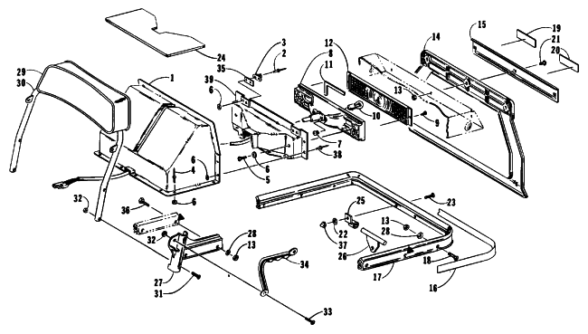 Parts Diagram for Arctic Cat 1991 PANTHER MOUNTAIN CAT SNOWMOBILE TOOLBOX, TAILLIGHT AND REAR BUMPER