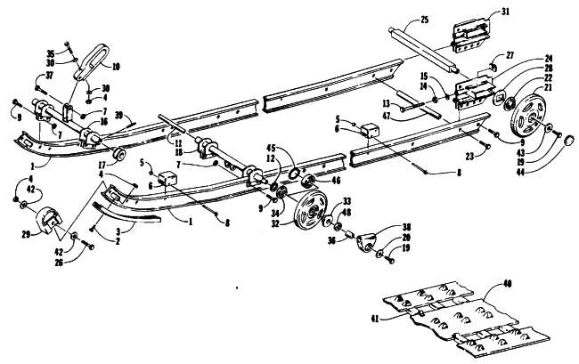 Parts Diagram for Arctic Cat 1991 PANTHER MOUNTAIN CAT SNOWMOBILE SLIDE RAIL AND TRACK ASSEMBLY
