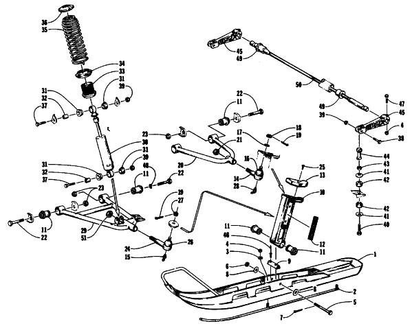 Parts Diagram for Arctic Cat 1991 PROWLER TWO-UP SNOWMOBILE SKI AND FRONT SUSPENSION