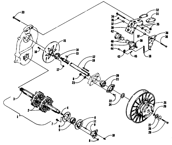 Parts Diagram for Arctic Cat 1991 PROWLER SPECIAL SNOWMOBILE DRIVE TRAIN SHAFTS AND BRAKE ASSEMBLIES
