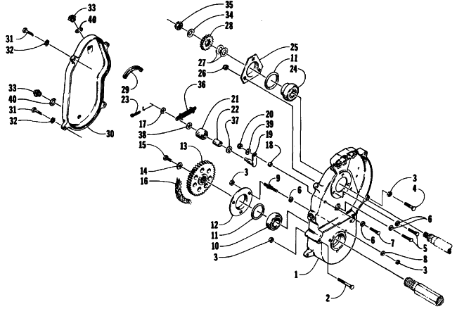 Parts Diagram for Arctic Cat 1991 PROWLER TWO-UP SNOWMOBILE DRIVE/DROPCASE ASSEMBLY