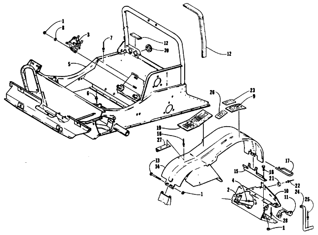 Parts Diagram for Arctic Cat 1991 COUGAR 2-UP SNOWMOBILE FRONT FRAME AND FOOTREST ASSEMBLY