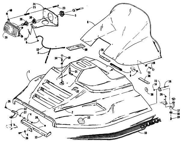 Parts Diagram for Arctic Cat 1991 COUGAR SNOWMOBILE HOOD ASSEMBLY