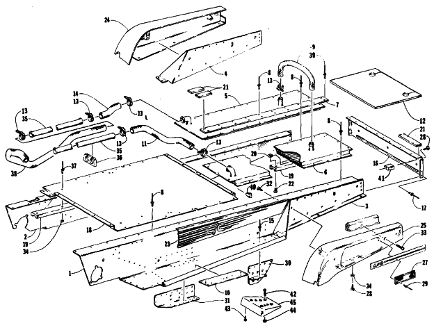 Parts Diagram for Arctic Cat 1991 COUGAR 2-UP SNOWMOBILE TUNNEL AND COOLING ASSEMBLIES
