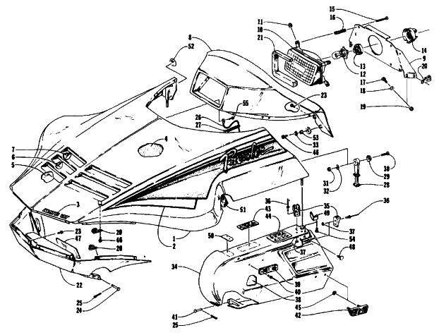 Parts Diagram for Arctic Cat 1991 PROWLER MOUNTAIN CAT SNOWMOBILE HOOD, HEADLIGHT, AND SIDE PODS