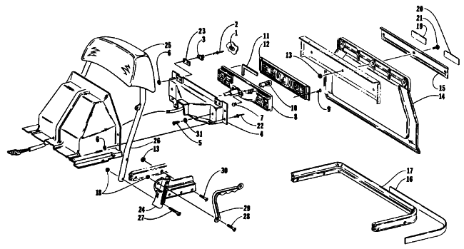Parts Diagram for Arctic Cat 1992 COUGAR SNOWMOBILE TAILLIGHT, BACKREST, AND REAR BUMPER