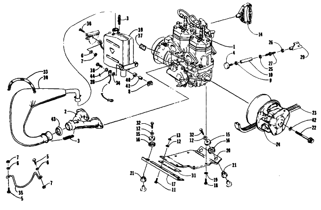 Parts Diagram for Arctic Cat 1991 CHEETAH TOURING SNOWMOBILE ENGINE AND RELATED PARTS