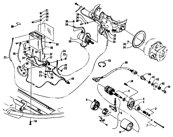 Parts Diagram for Arctic Cat 1992 COUGAR SNOWMOBILE ELECTRIC START ASSEMBLY
