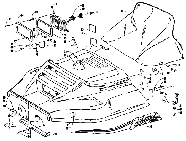 Parts Diagram for Arctic Cat 1991 LYNX DELUXE SNOWMOBILE HOOD ASSEMBLY
