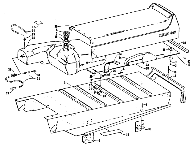 Parts Diagram for Arctic Cat 1992 LYNX SNOWMOBILE TUNNEL, GAS TANK AND SEAT