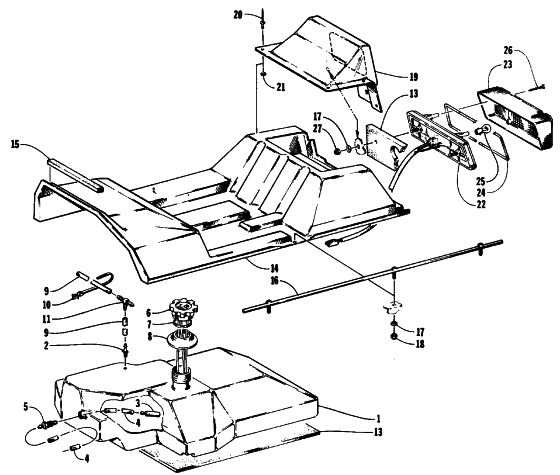 Parts Diagram for Arctic Cat 1991 PROWLER TWO-UP SNOWMOBILE GAS TANK, SEATBASE AND TAILLIGHT ASSEMBLIES