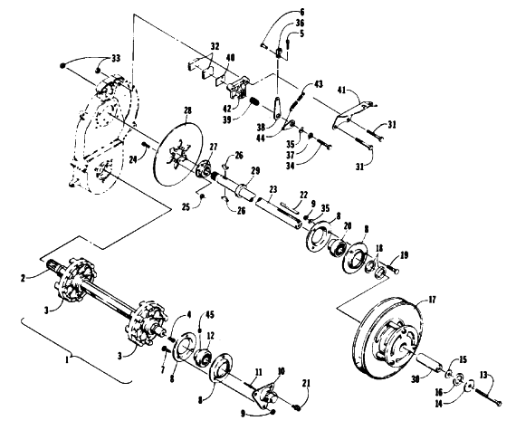 Parts Diagram for Arctic Cat 1992 LYNX SNOWMOBILE DRIVE TRAIN SHAFTS AND BRAKE ASSEMBLIES