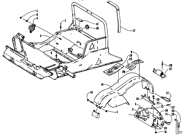 Parts Diagram for Arctic Cat 1991 EL TIGRE EXT SNOWMOBILE FRONT FRAME AND FOOTREST ASSEMBLY