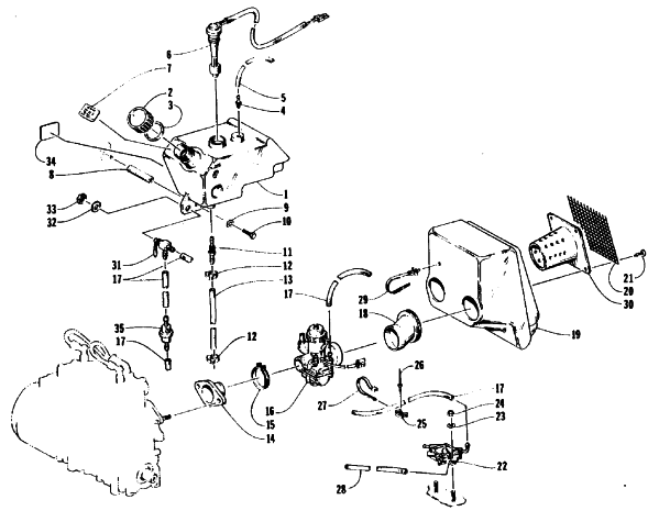 Parts Diagram for Arctic Cat 1991 PROWLER TWO-UP SNOWMOBILE OIL TANK, CARBURETOR, FUEL PUMP AND SILENCER