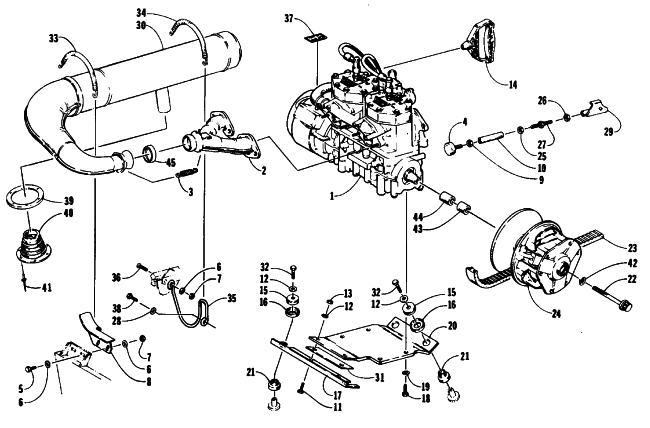 Parts Diagram for Arctic Cat 1991 EL TIGRE EXT SNOWMOBILE ENGINE AND RELATED PARTS