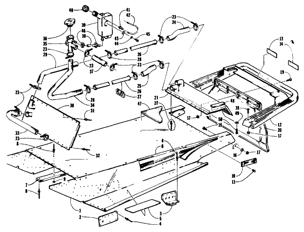 Parts Diagram for Arctic Cat 1991 PROWLER SNOWMOBILE TUNNEL, COOLING, AND REAR BUMPER