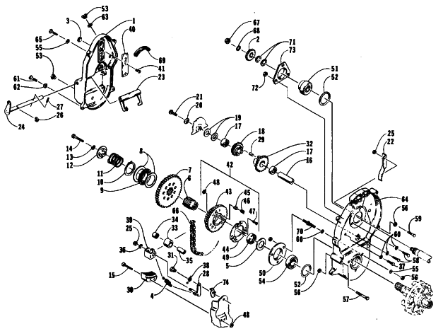 Parts Diagram for Arctic Cat 1991 JAG AFS LONG TRACK SNOWMOBILE DRIVE/REVERSE DROPCASE ASSEMBLY
