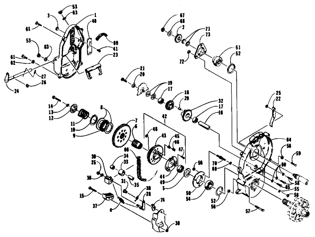 Parts Diagram for Arctic Cat 1991 CHEETAH TOURING SNOWMOBILE DRIVE/REVERSE DROPCASE ASSEMBLY
