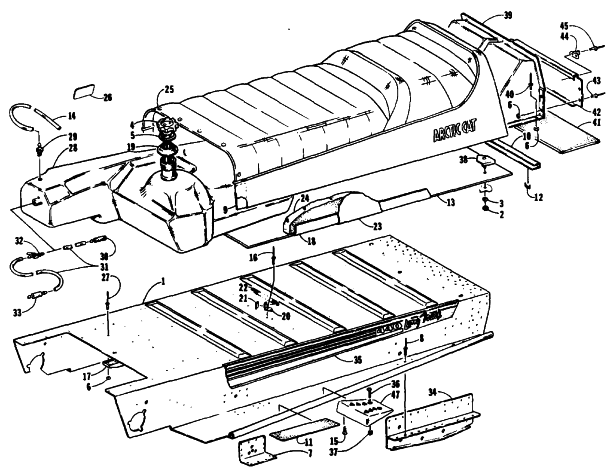 Parts Diagram for Arctic Cat 1991 JAG AFS LONG TRACK SNOWMOBILE TUNNEL, GAS TANK AND SEAT
