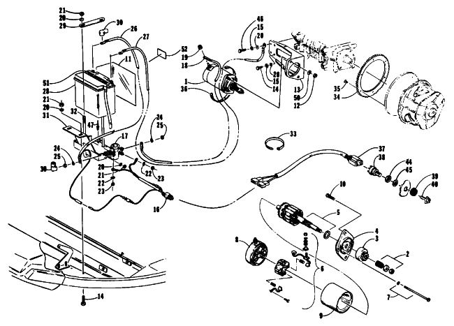 Parts Diagram for Arctic Cat 1993 LYNX MOUNTAIN CAT SNOWMOBILE ELECTRIC START ASSEMBLY
