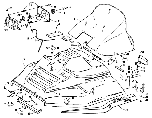 Parts Diagram for Arctic Cat 1991 CHEETAH TOURING SNOWMOBILE HOOD ASSEMBLY