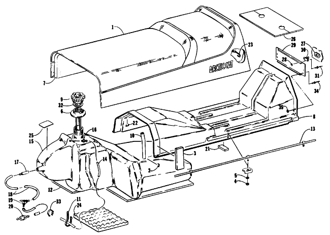 Parts Diagram for Arctic Cat 1991 CHEETAH TOURING SNOWMOBILE GAS TANK, SEAT AND TOOLBOX