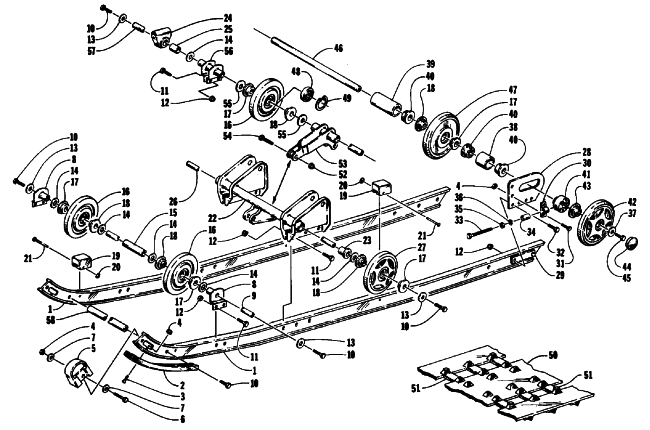 Parts Diagram for Arctic Cat 1992 EXT MOUNTAIN CAT SNOWMOBILE SLIDE RAIL AND TRACK ASSEMBLY