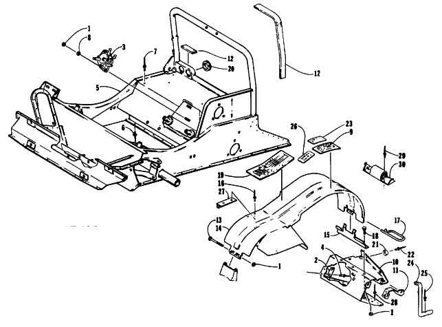 Parts Diagram for Arctic Cat 1993 CHEETAH SNOWMOBILE FRONT FRAME AND FOOTREST ASSEMBLY